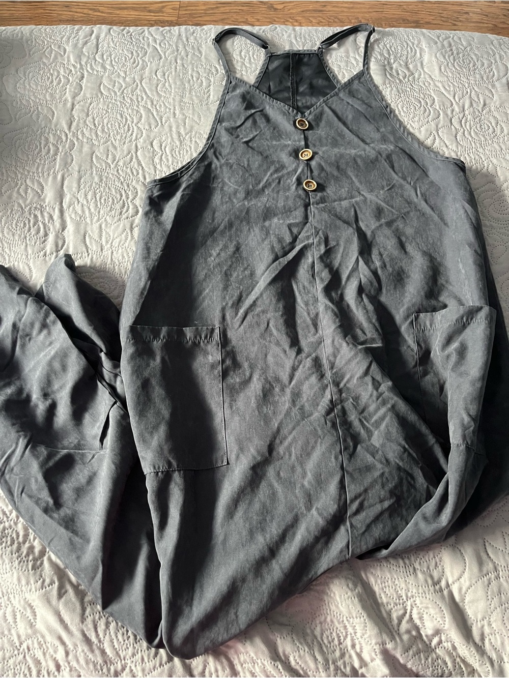 Washed Grey Sleeveless Button Front Jumpsuit